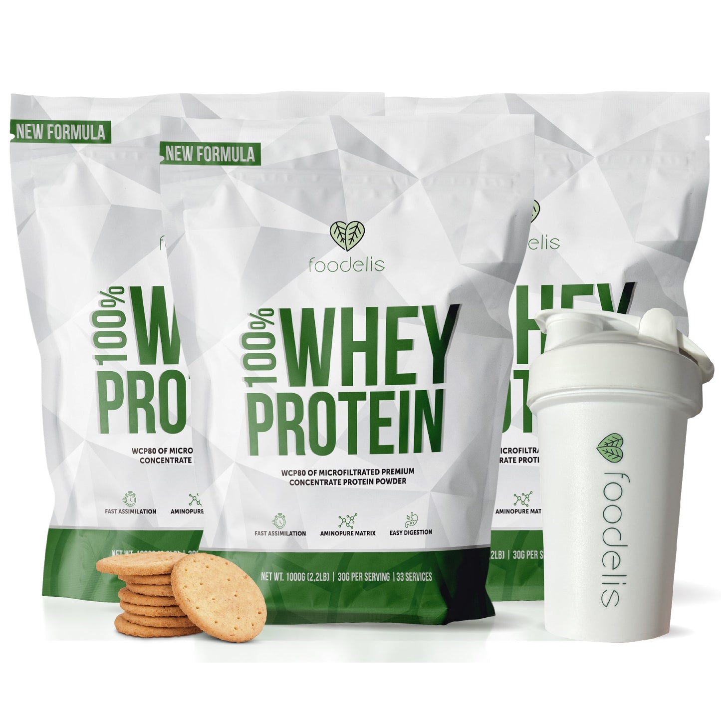 Pack 100% Whey Protein 3KG + Shaker 400ml - Foodelis Nutrition