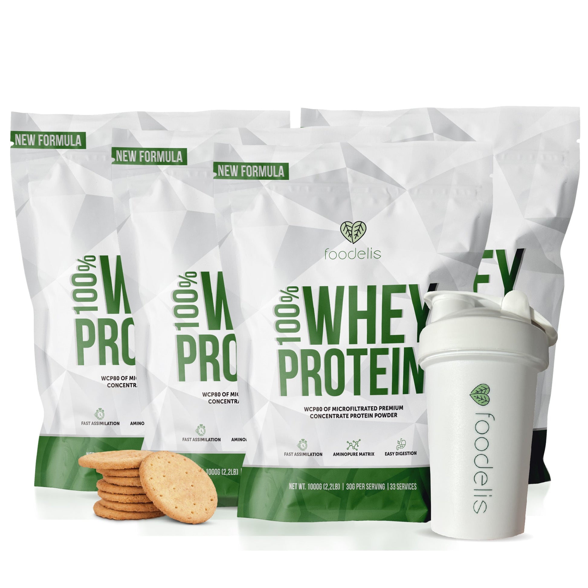 Pack 100% Whey Protein 4KG + Shaker 400ml - Foodelis Nutrition