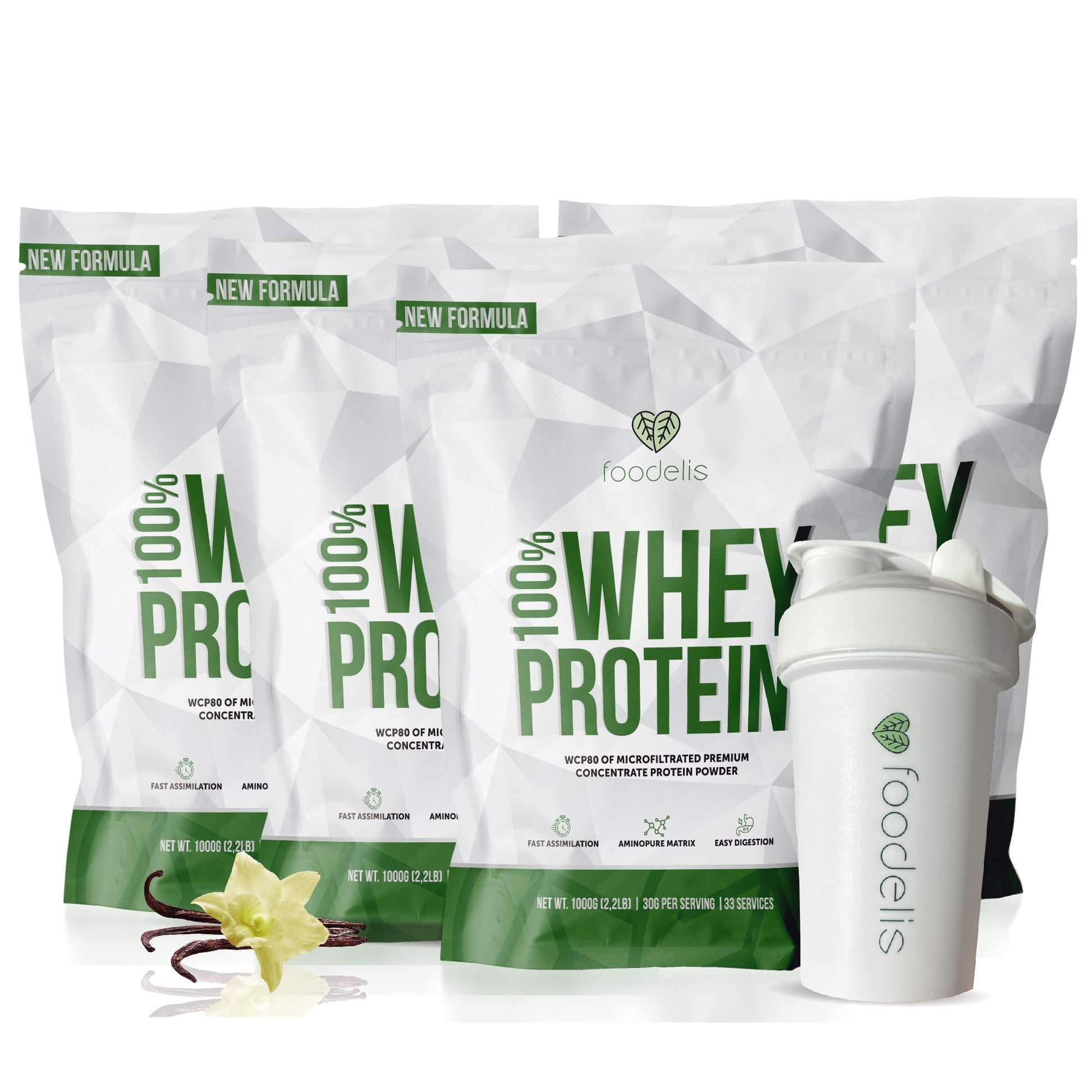 Pack 100% Whey Protein 4KG + Shaker 400ml - Foodelis Nutrition