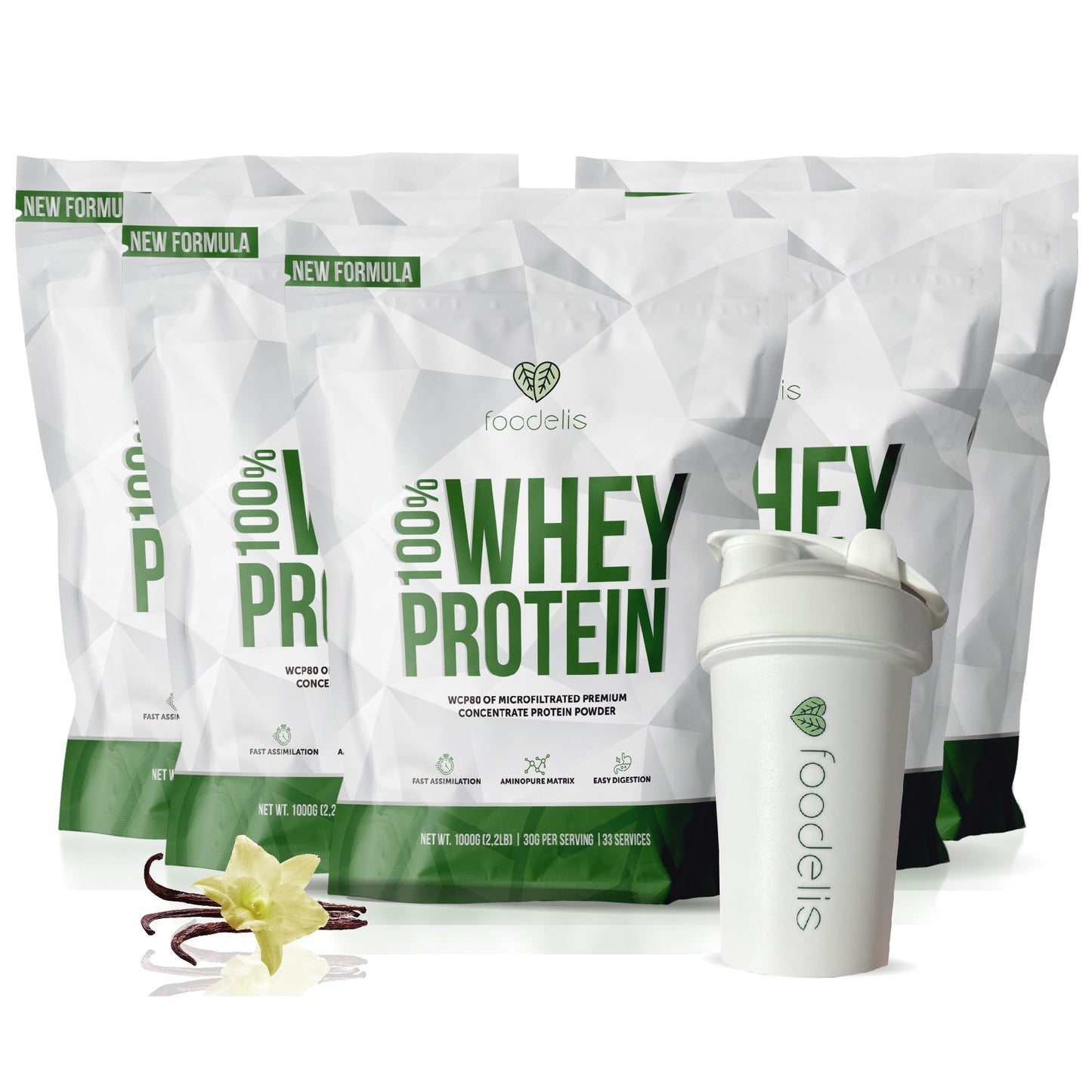 Pack 100% Whey Protein 5KG + Shaker 400ml - Foodelis Nutrition